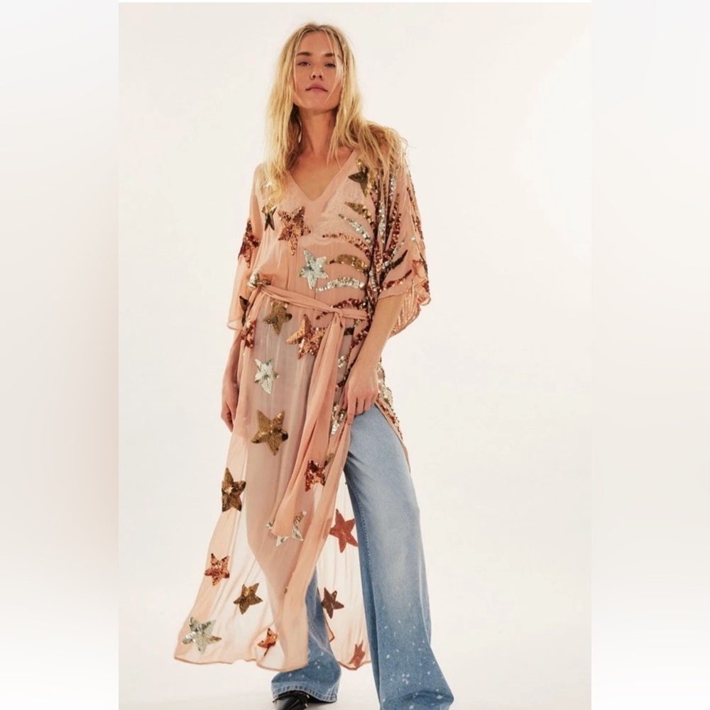 Free People Jens Pirate Booty Golden Era Kaftan Star Embellish No Belt StarRose